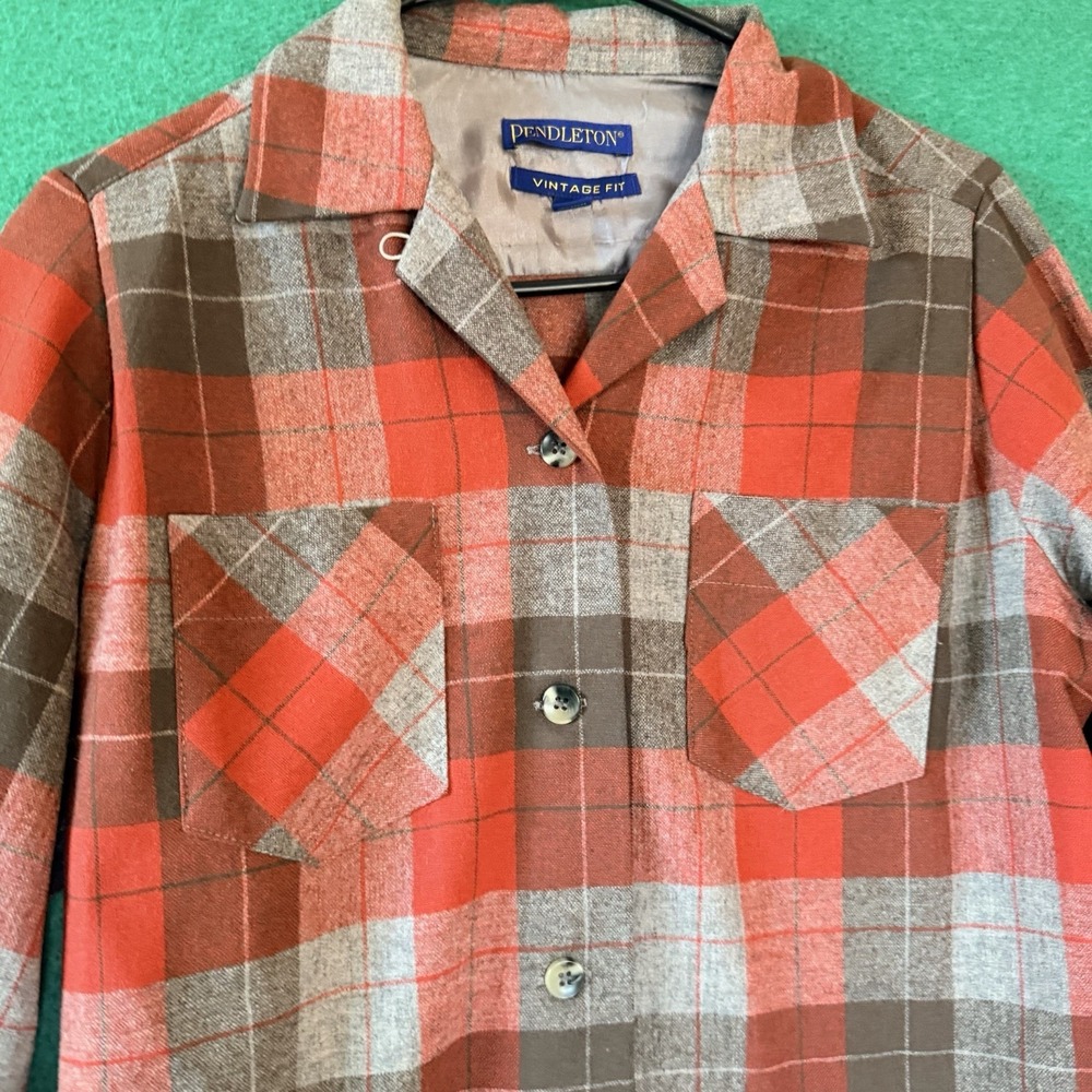Vtg Pendleton Tuckeroo Wool Shadow Plaid Loop Collar Board Shirt Womens Medium - Picture 4 of 9